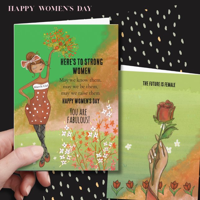 Internationella KVINNODAGEN Stark Kvinnlig Citat K Helgkort (WOMENS DAY Funky March Girl Strong Women Card (2))