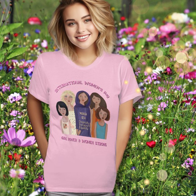 Internationella kvinnodagen | Tjejpower rosa T Shirt (Women's Day _ Girl power pink T-Shirt -Meadow)
