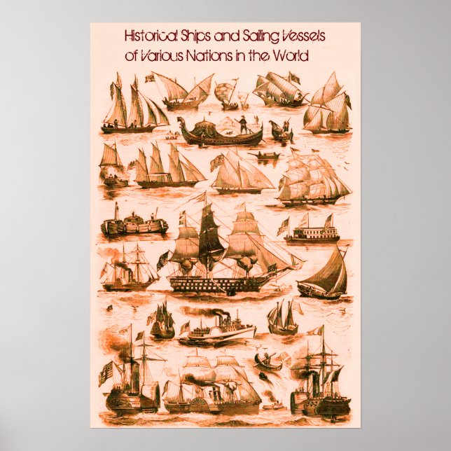 Internationella vintage segelfartyg Fartyg,Sepia Poster (Framsidan)