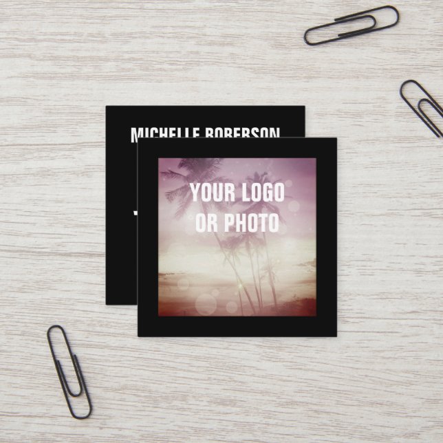 Internetikoner för foto-logotyp fyrkantigt visitkort (Fram/Back In Situ)