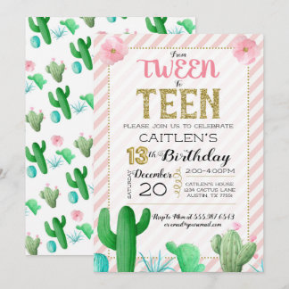 Interpolering för att Tonåring Cactus Boho Birthda Inbjudningar