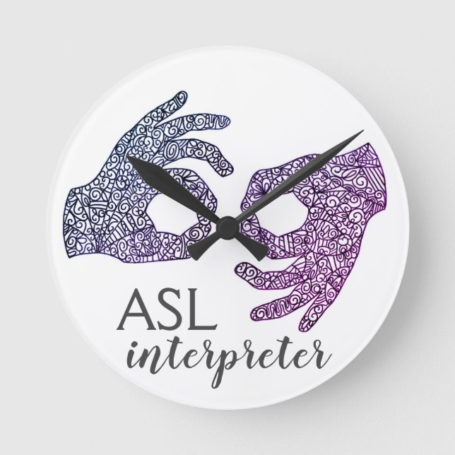 "Interpreter" American Sign Language (Ombré) Clock Rund Klocka (Framsida)