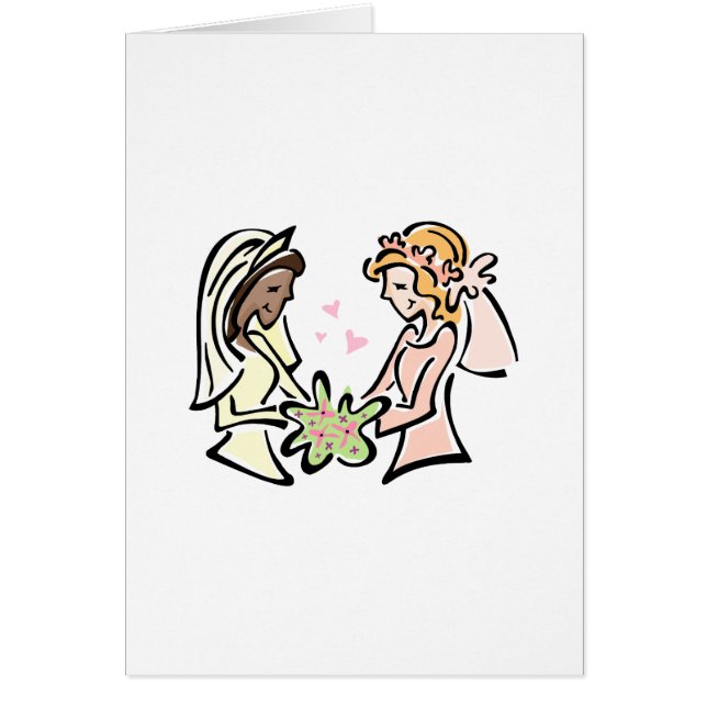 Interracial lesbiskt bröllop hälsningskort (Framsidan)