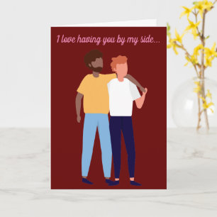 Interrasistisk gay par Alla hjärtans dag LGBTQ Kort