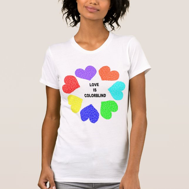 Interrasistiskt Kärlek Rainbow Hearts Dam T Shirt (Framsida)