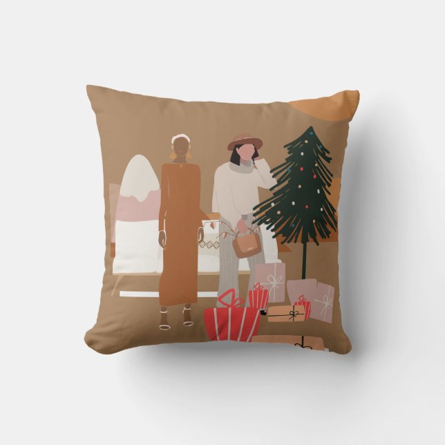 Interrasistiskt kvinnligt par jul kudde (Framsida)