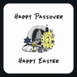 Interreligiös Passover och Påsk Fyrkantigt Klistermärke<br><div class="desc">Lycklig Interreligiös Pesach och Påsk-helgdagar till familjer som firar både judiska och Påsk helgdagar.</div>