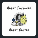 Interreligiös Passover och Påsk Fyrkantigt Klistermärke<br><div class="desc">Lycklig Interreligiös Pesach och Påsk-helgdagar till familjer som firar både judiska och Påsk helgdagar.</div>