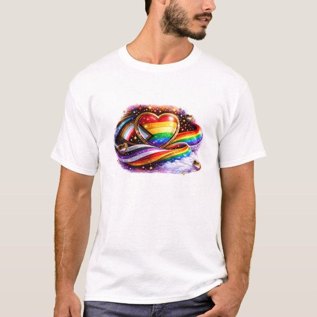 Intersectionell Pride Regnbåge Hjärtformad T-Shirt (Framsida)