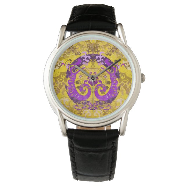 Intersex Pride Flagga Färg Dragon Damask Armbandsur (Framsida)