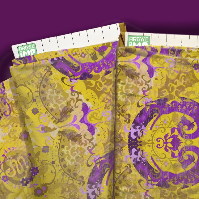 Intersex Pride Flagga Färg Dragon Damask Fabric Tyg (close-up with ruler)