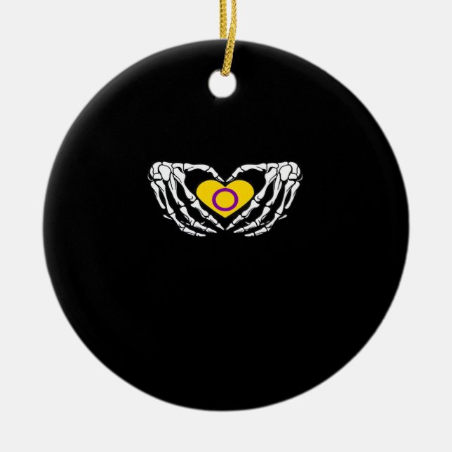 Intersex Pride Skeleton Halloween Goth Heart Class Julgransprydnad Keramik (Framsidan)