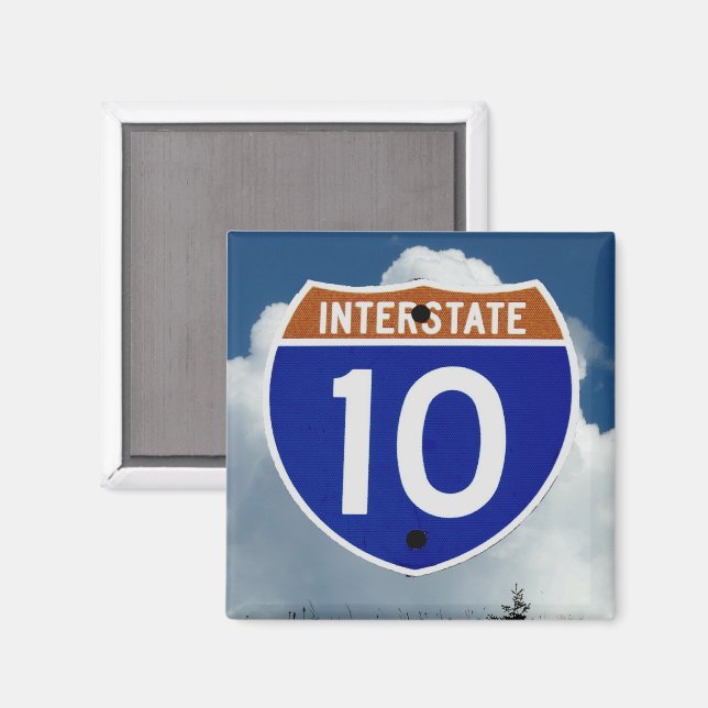 Interstate 10 Highway Shield, moln och himmel Magnet (Front/Back)
