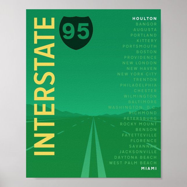 Interstate 95 (I-95) Poster (Grönt) (Framsidan)