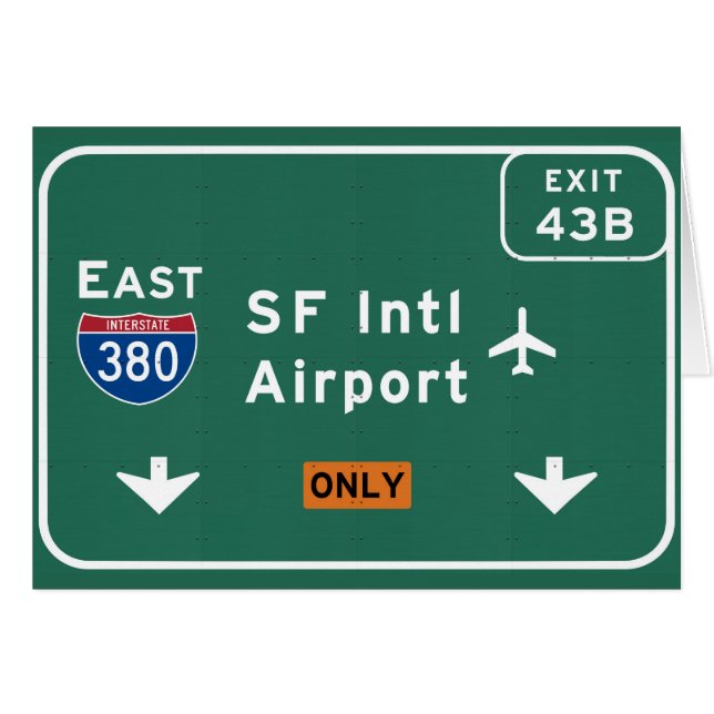 Interstate San Francisco CA SFO-flygplats I-380 E Hälsningskort (Framsidan Horizontal)