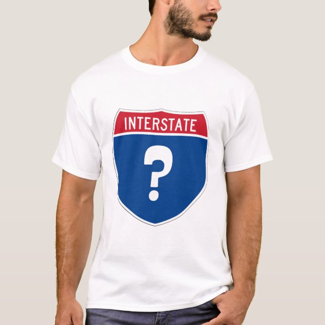 Interstate sign with a question mark. Lost again.  T Shirt (Framsida)