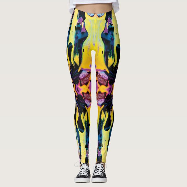 Interstellär Implosion Lila Gul Abstrakt Leggings (Framsida)