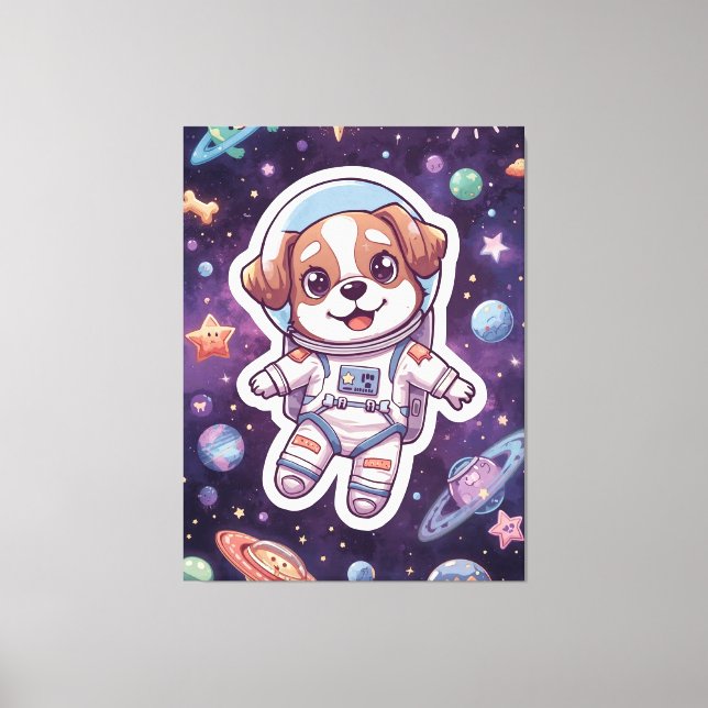 Interstellär Tassar - Cute Space Hund i Äventyr Canvastryck (Framsida)