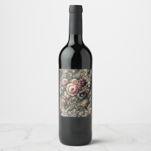 Interstices beast - utformning av en gotisk Blommi Vinflaska Etikett (Framsida)