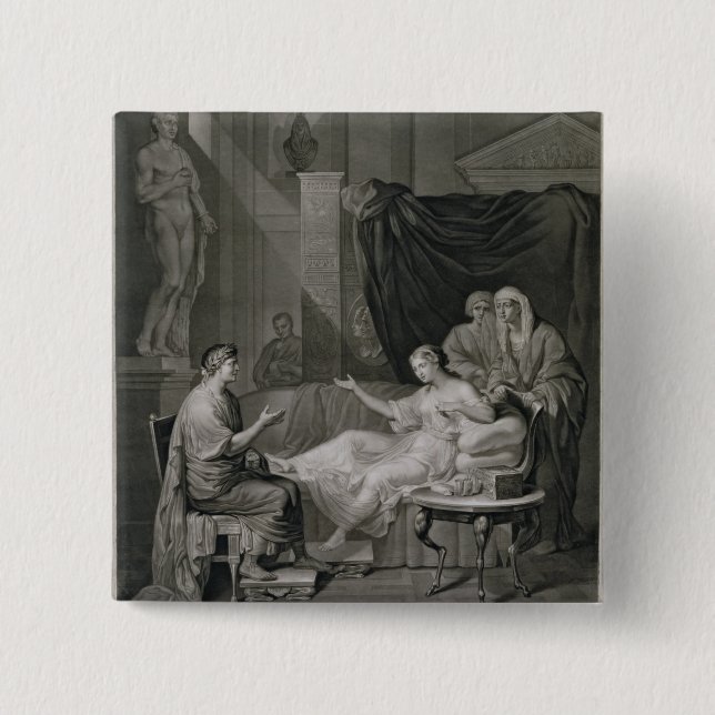 Intervjun av Augustus och Cleopatra som inristas Knapp (Framsida)