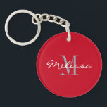 Intiell nyckelkedja, Monogram Namn Red<br><div class="desc">Skapa ett eget Anpassningsbar-objekt med text från Initial,  Monogram och Namn. Välj en egen bakgrund färg vid behov. Matchande objekt är tillgängliga.</div>