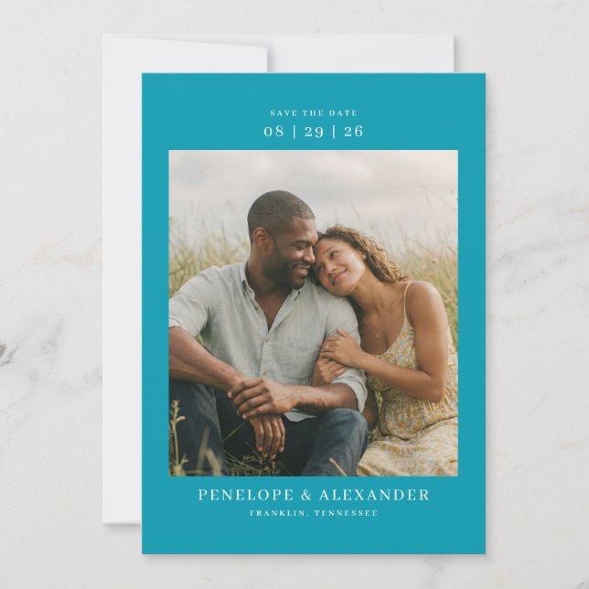 Intimate Teal Modern Photo Spara Datumet (Framsida)