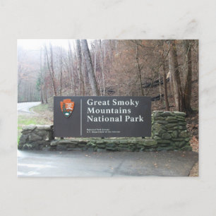 Inträdesskylt. Smoky Mountains nationalpark, TN Vykort