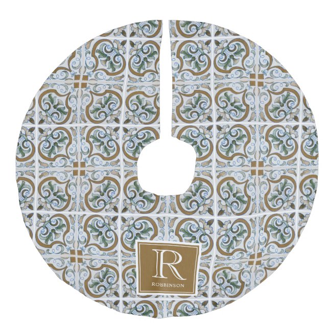 Intreget Italy Tile Mönster, Monogram Julgransmatta Fusklinne (Framsidan)