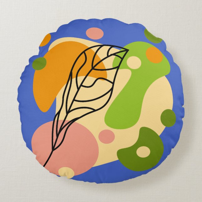 Intressanta abstrakter med löv rund kudde (Framsidan)