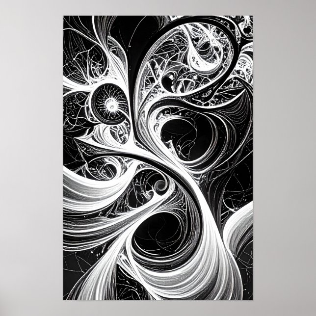 Intricate Abstrakt Black White Mind Art Poster (Framsidan)