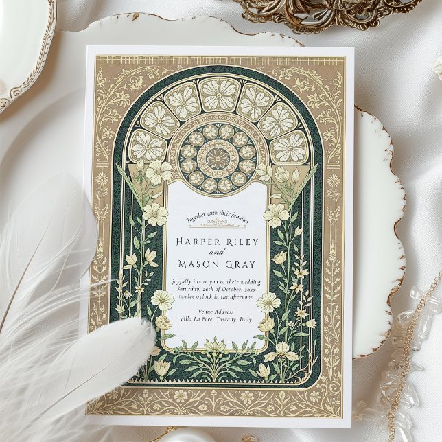 Intricate Art nouveau Blommigt Bröllop Inbjudningar (Skapare uppladdad)