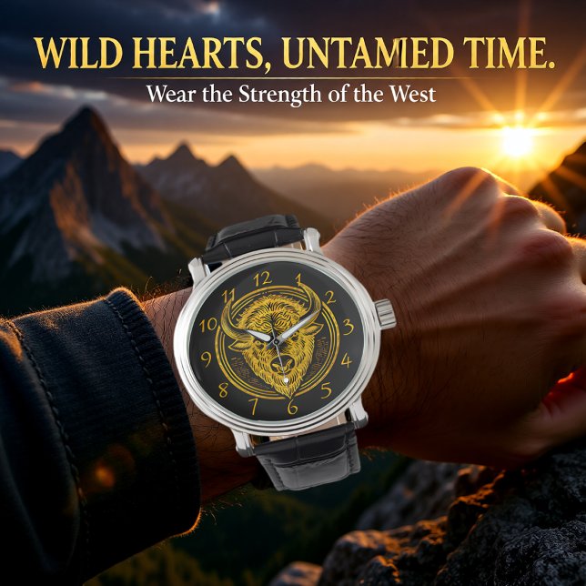 Intricate Bison Buffalo Head Illustration Armbandsur (Skapare uppladdad)