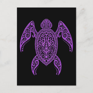 Intricate Black and Lila Sea Turtle Vykort