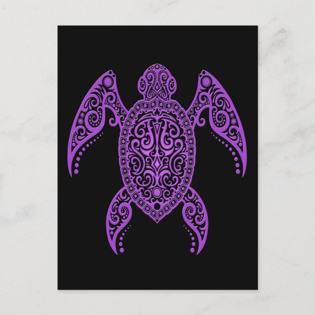 Intricate Black and Lila Sea Turtle Vykort (Framsida)