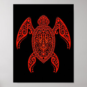 Intricate Black and Red Sea Turtle Poster