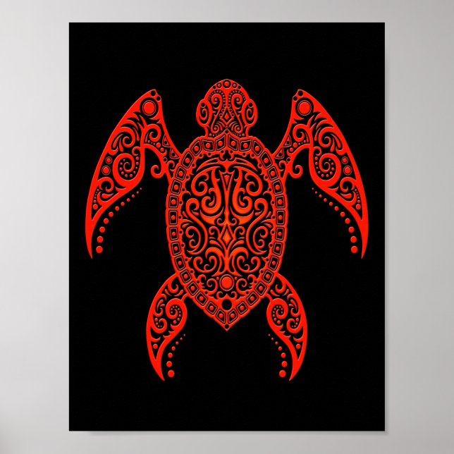 Intricate Black and Red Sea Turtle Poster (Framsidan)