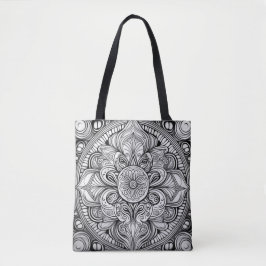 Intricate Black and White Mandala Art Tygkasse