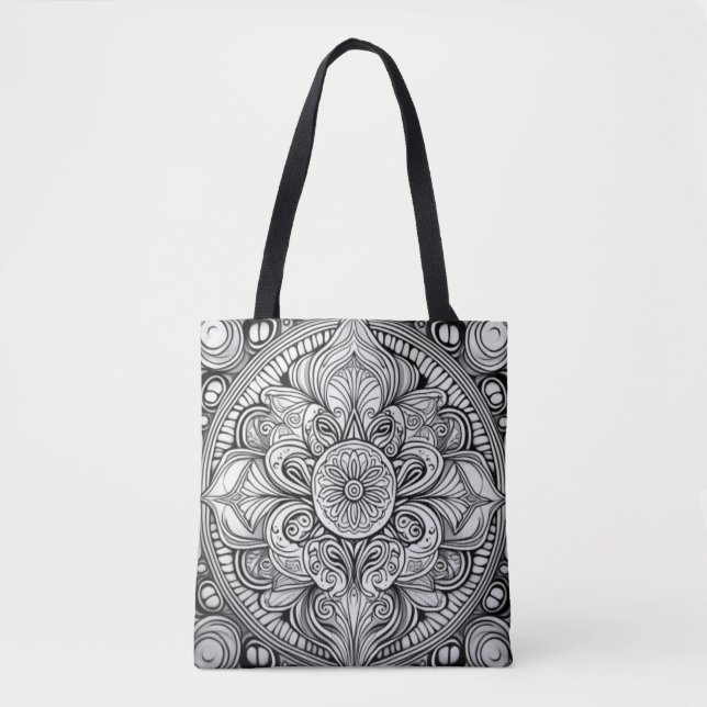 Intricate Black and White Mandala Art Tygkasse (Framsida)