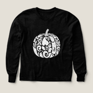 Intricate Black and White Pumpkin Art - Halloween T Shirt