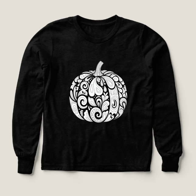 Intricate Black and White Pumpkin Art - Halloween T Shirt (Design framsida)