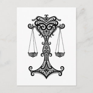 Intricate Black Libra Zodiac på vitt Vykort