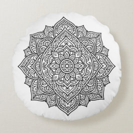 Intricate Black Line Mandala Art Rund Kudde