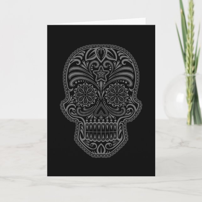 Intricate Black Sugar Skull Kort (Framsida)