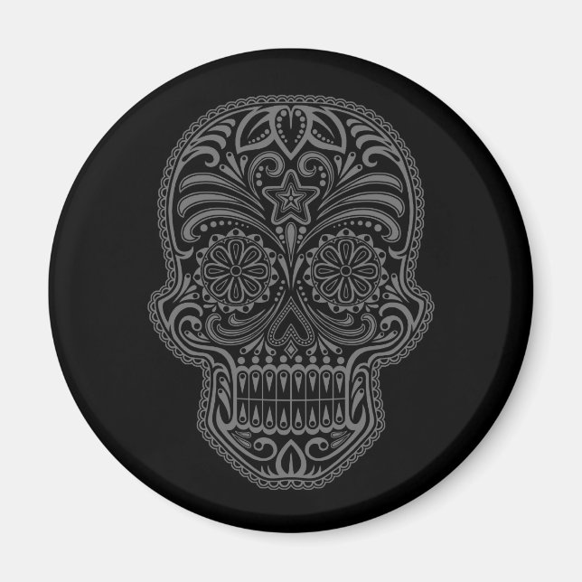 Intricate Black Sugar Skull Magnet (Framsidan)