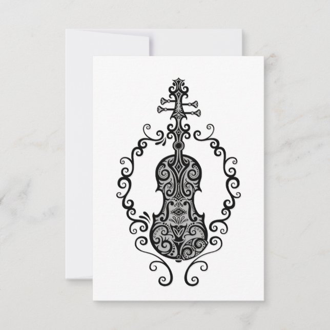 Intricate Black Violin Design på White (Framsida)