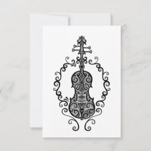 Intricate Black Violin Design på White