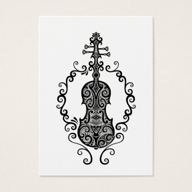 Intricate Black Violin Design på White Visitkort (Framsidan)
