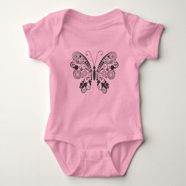 Intricate Blommigt Butterfly T Shirt (Framsida)