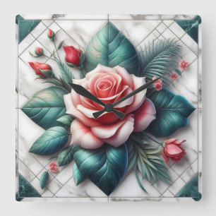 Intricate Blommigt Tile Mosaic Artwork Fyrkantig Klocka