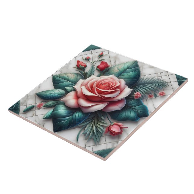 Intricate Blommigt Tile Mosaic Artwork Kakelplatta (Sidan)